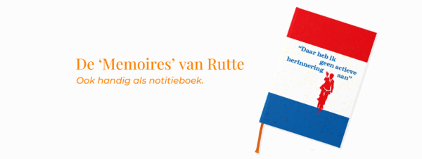 Memoires van Mark Rutte, derde druk. Rood-wit-blauw design en blanco notitieboek van steenpaper. 80 pagina's boomvrij papier.